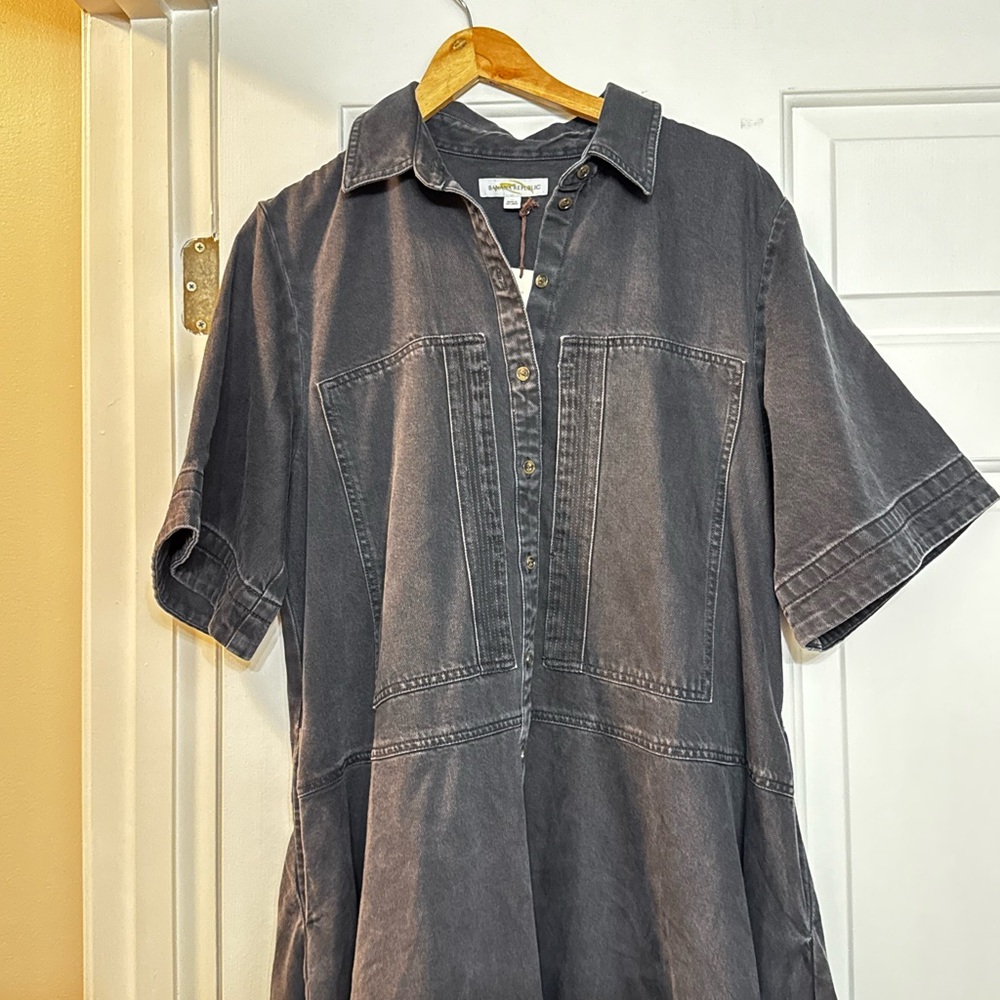 NWT! Banana Republic Black Wash Denim Trapeze Maxi Shirt Dress - Size Large - Picture 5 of 9